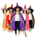 Children Halloween Costumes Wizard Witch Cloak Cape Robe with Pointy Hat Girls Boys Cosplay Props